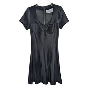 Carabella Vintage 90's Black Short Sleeve Fit And Flare Mini Dress Scoop Neck